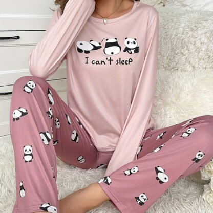 Cartoon Pattern Panda Autumn Pajamas Set Women's Long Sleeve Sleepwear Women's Two-Piece Set - Image 4