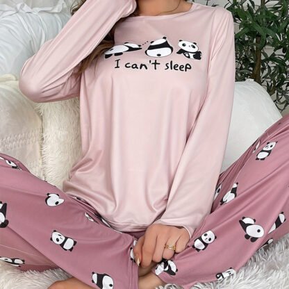Cartoon Pattern Panda Autumn Pajamas Set Women's Long Sleeve Sleepwear Women's Two-Piece Set - Image 6